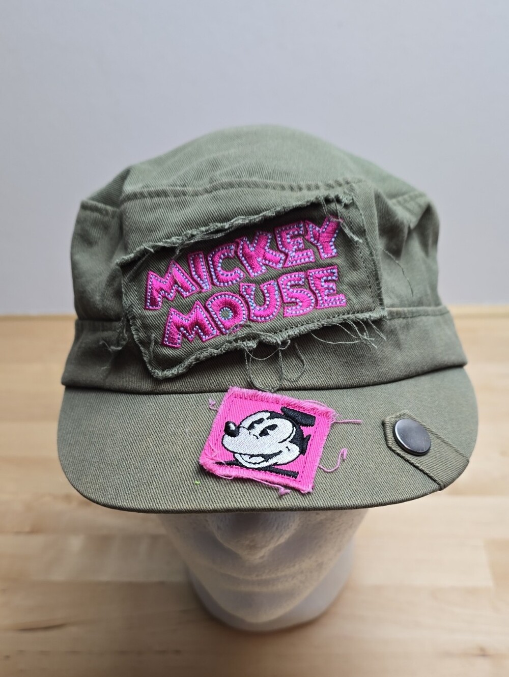 Personalized Disney Olive Green Cap w/ Pink Mickey Patches & "Madison" On Back - Picture 1 of 8